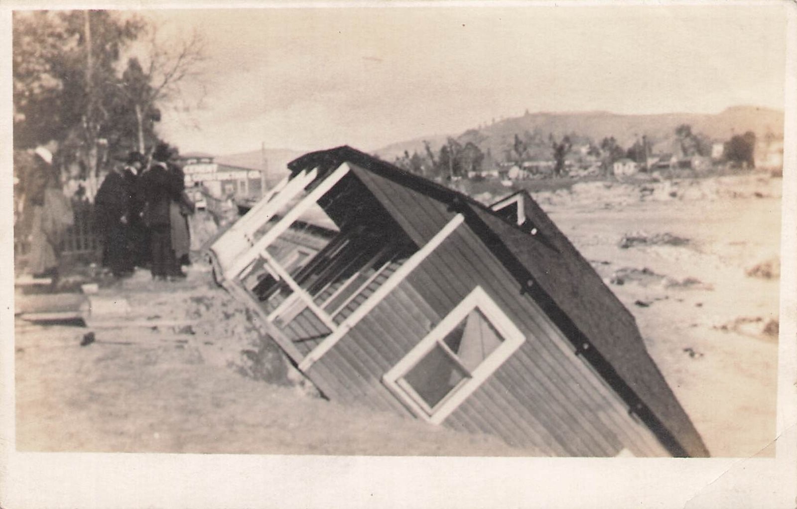 RPPC Los Angeles California CA 1914 Flood Postcard House Falling in River