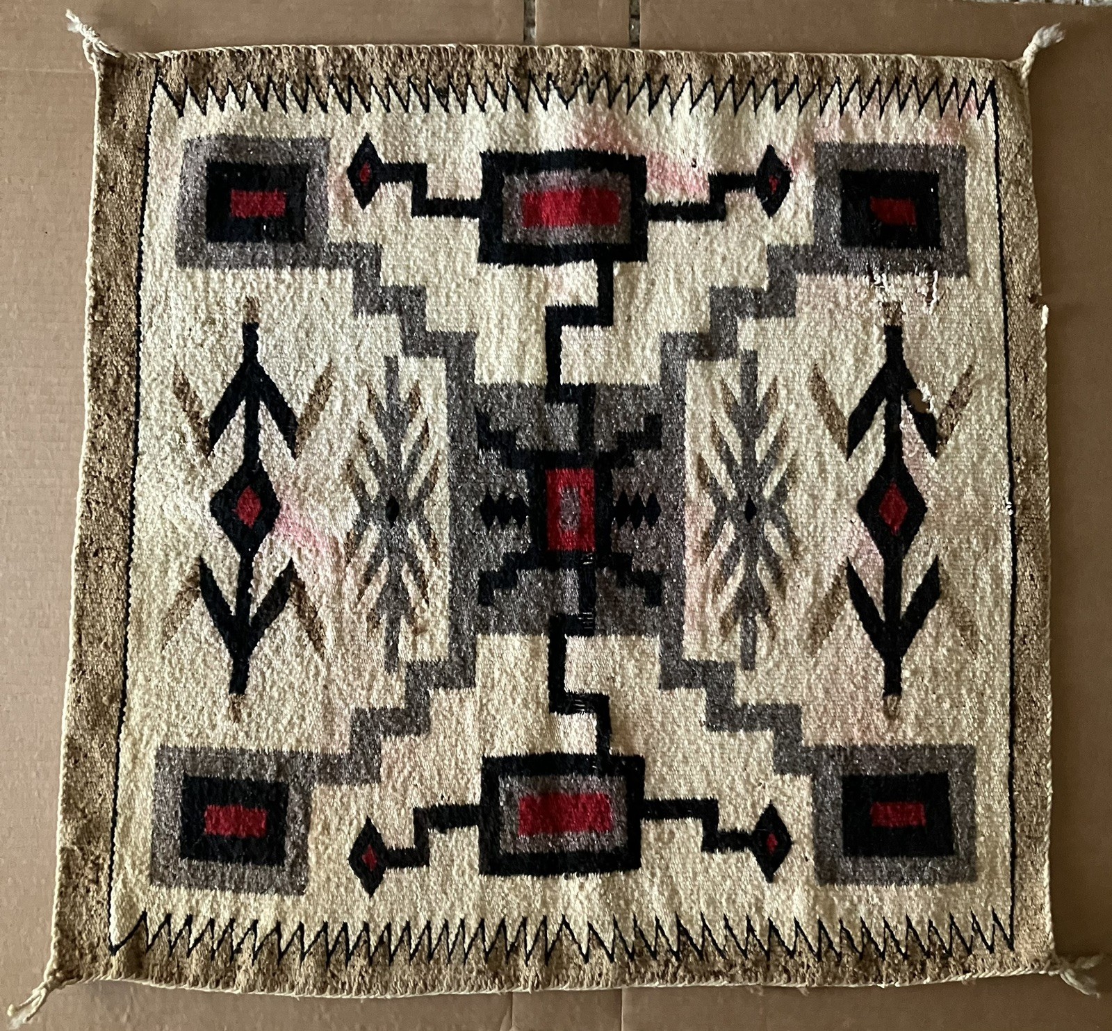Navajo Storm Pattern Weave Early 20th C 30 1/2” X 31 3/4” As Is Navajo Storm Pattern Weave Early 20th C 30 1/2” X 31 3/4” As Is