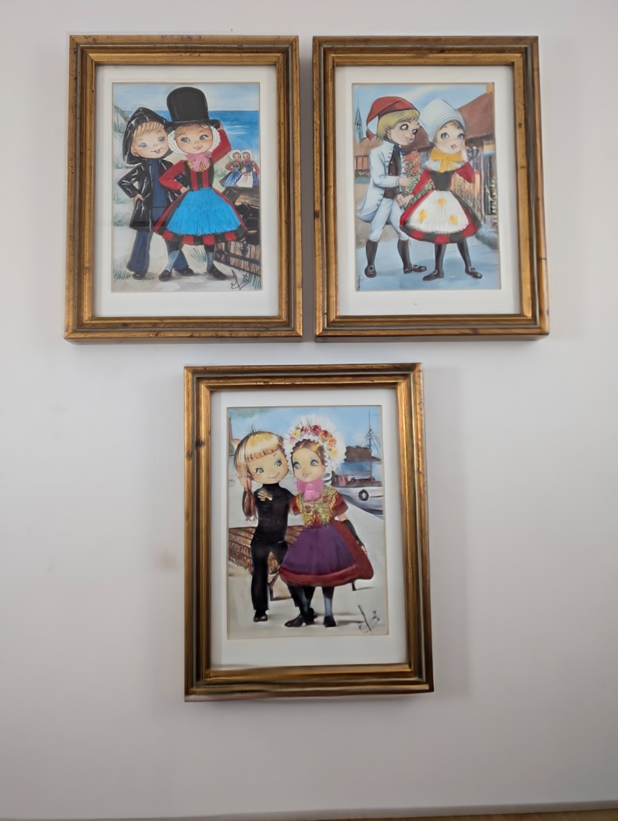 Vintage Scandinavian Folk Art Postcards Embroidered Dresses Framed Wall Art Rare