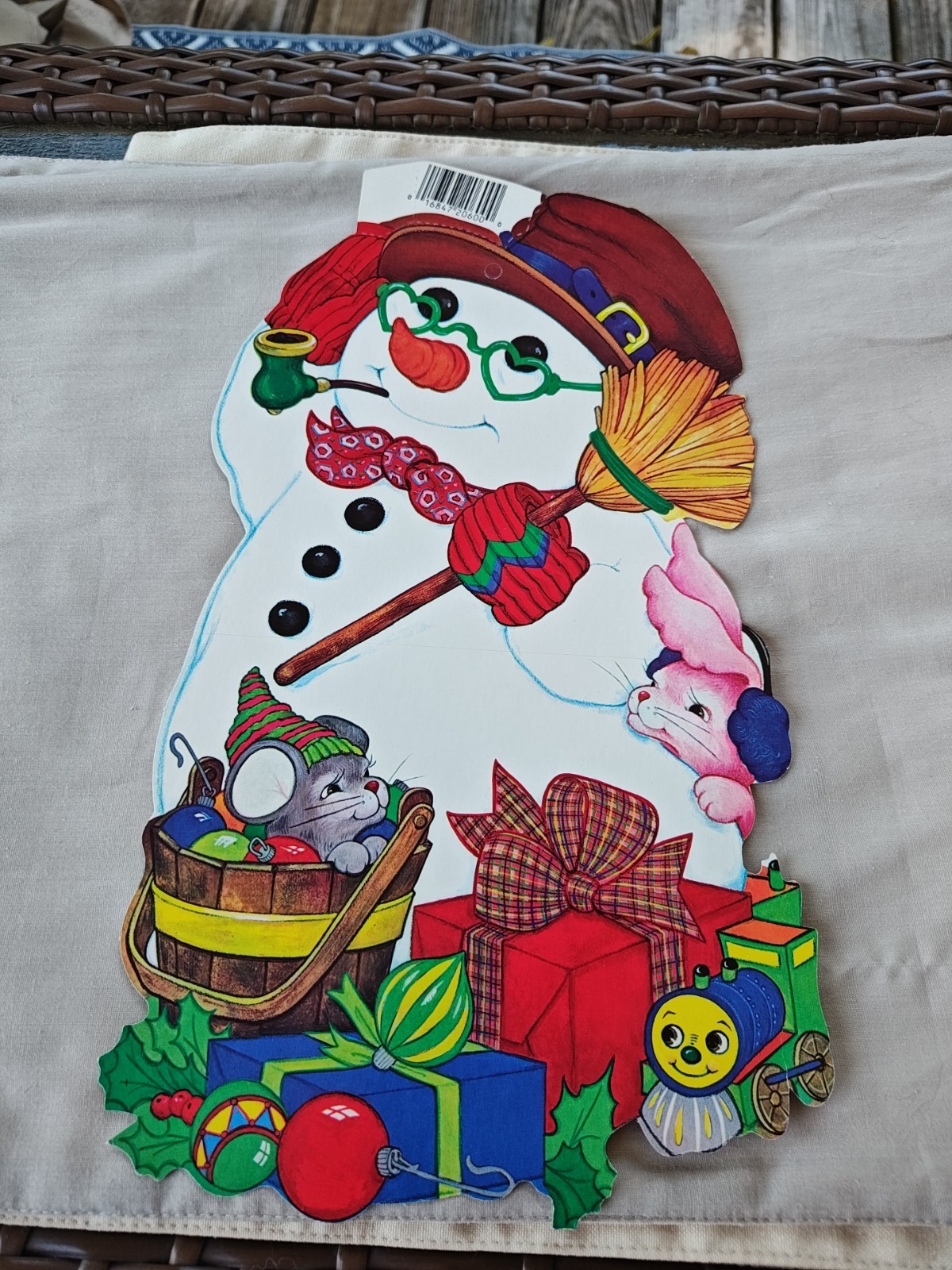 VTG H.M.S. Christmas Decoration Snowman Die Cut 2 Sided Wall Hanging #510 USA