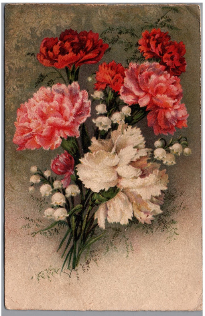 Postcard Floral Bouquet Pink Red White BPC Norwegian Vintage Posted 1930