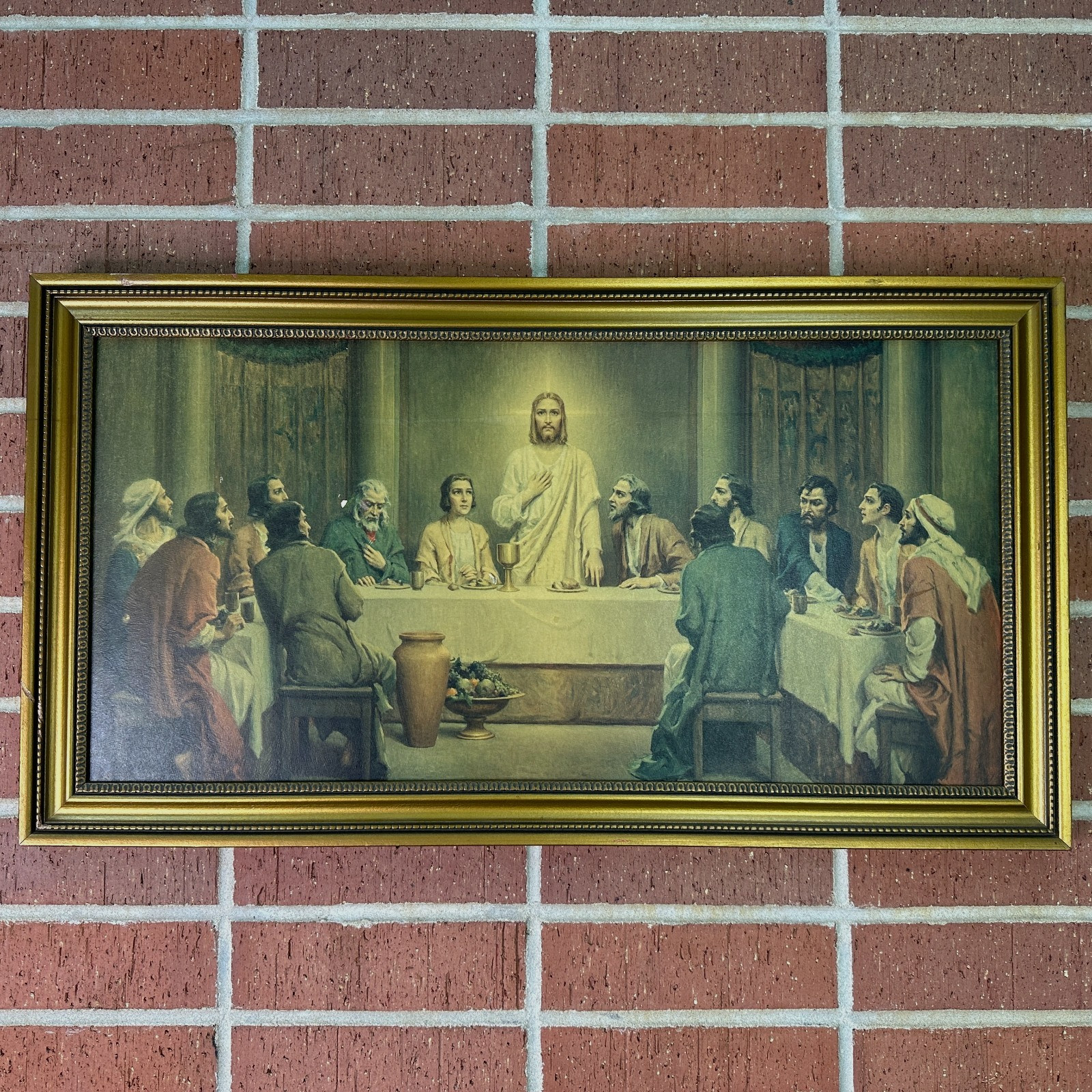Vintage Last Supper Cardboard Litho Print C. Bosseron Chambers Gold Frame 26.5\