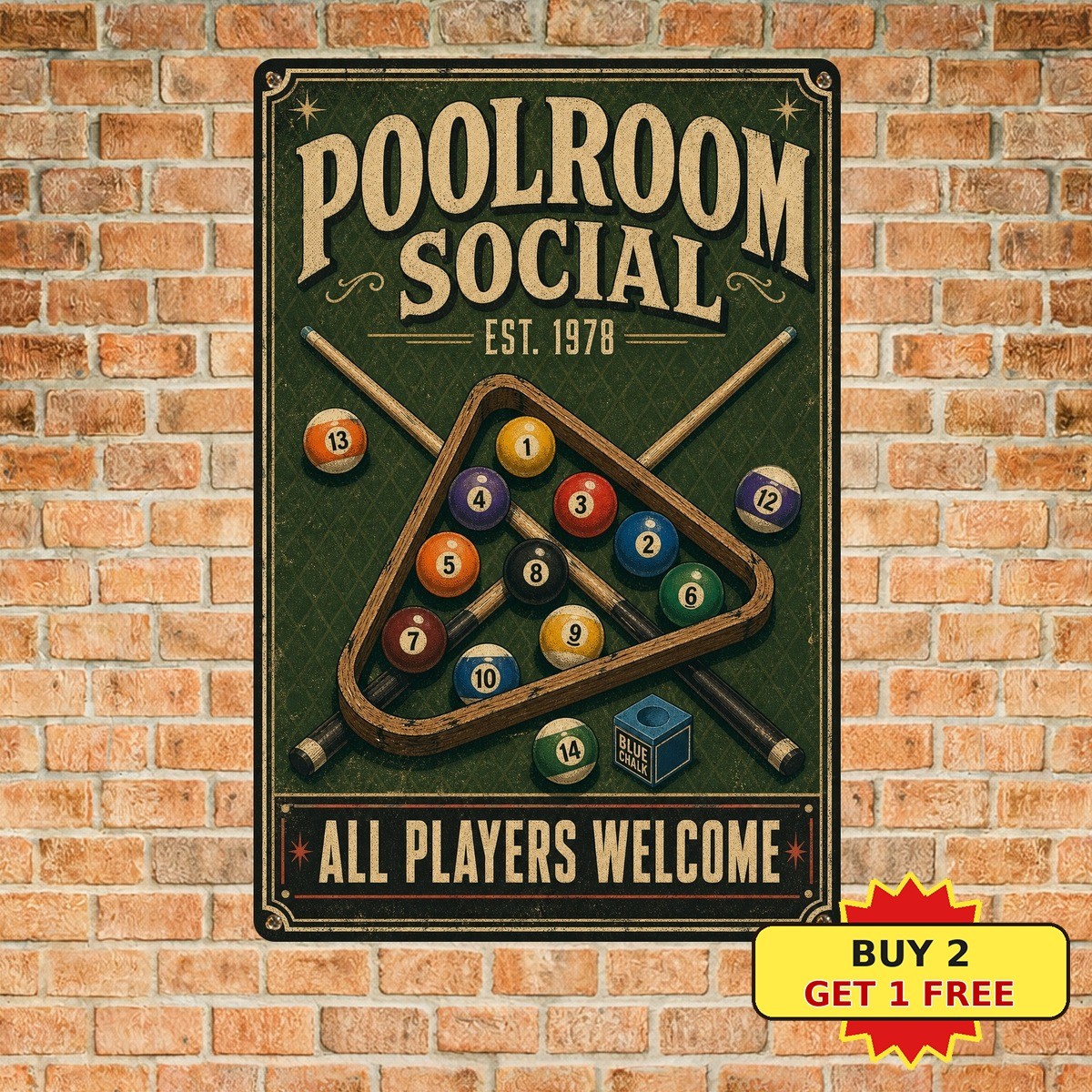 Retro Billiards Club Metal Sign Pool Room Man Cave Wall Decoration