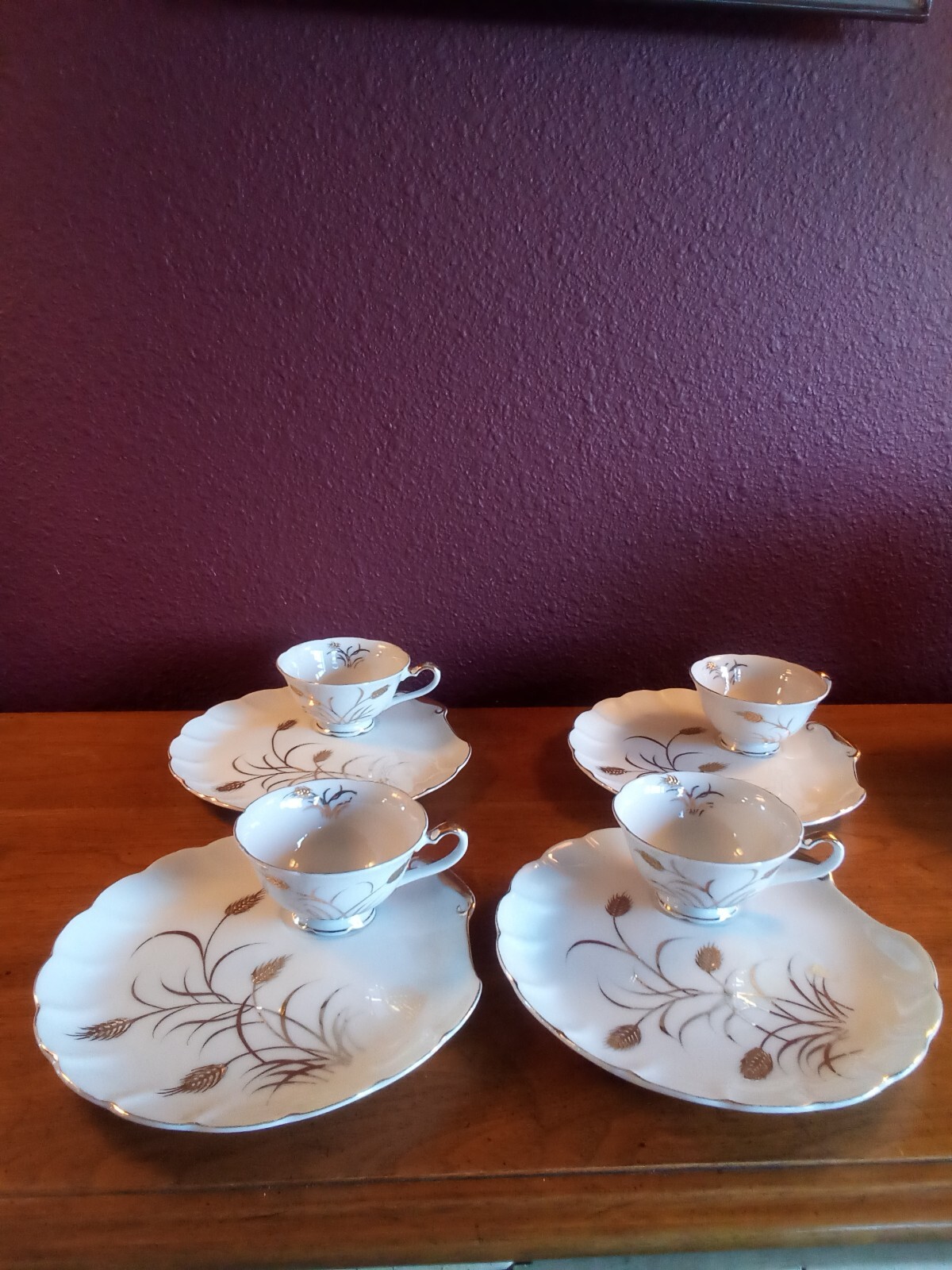 Vintage Lefton Handpainted China Golden Whear #2768 Sandwich Plate w/ Tea Cup