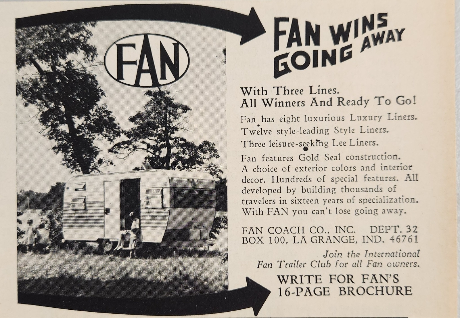 1969 Print Ad Fan Coach Travel Trailers Made in La Grange,Indiana