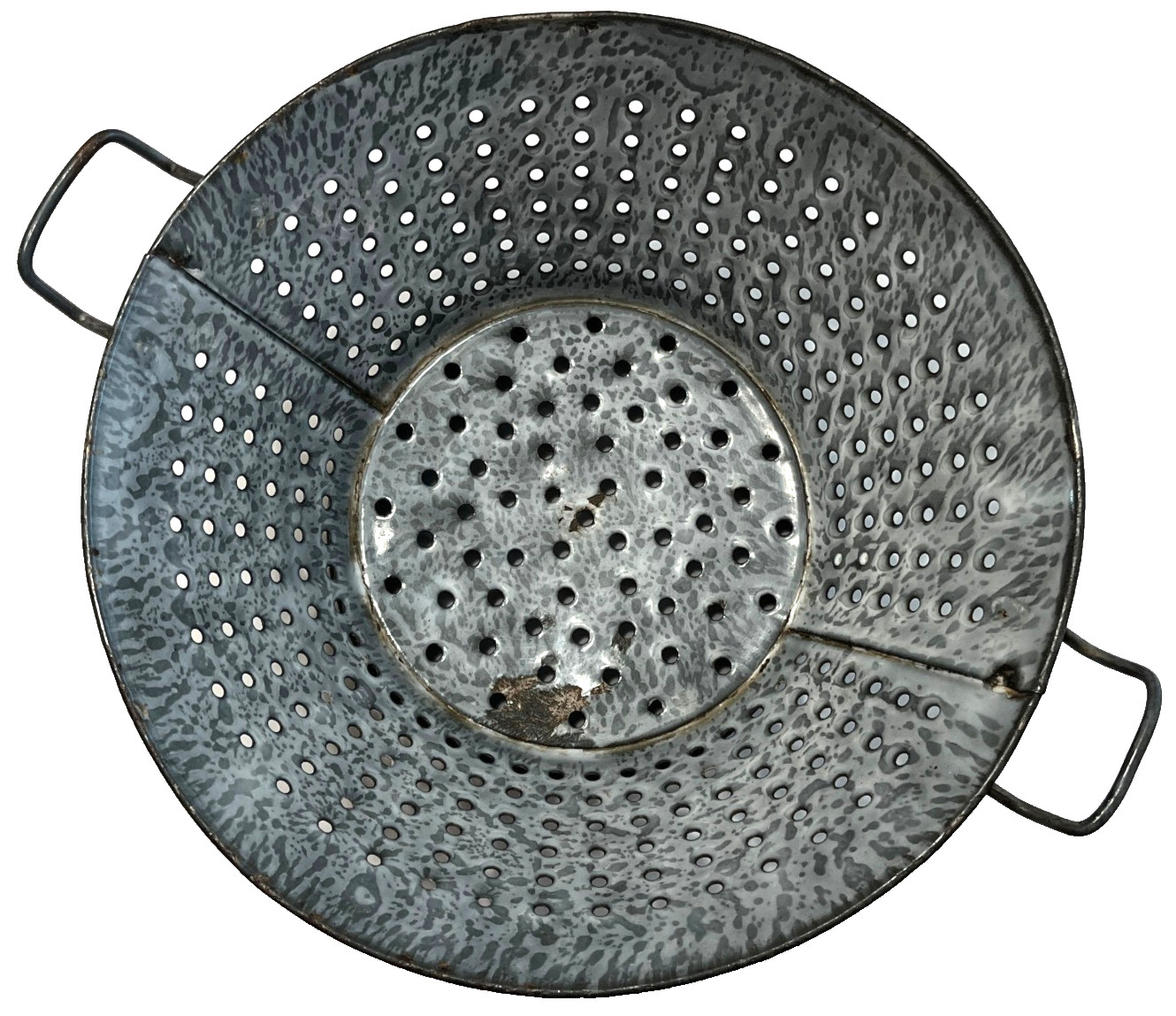 VTG Graniteware Enamel Colander Strainer Handles Gray Speckled Farmhouse Decor