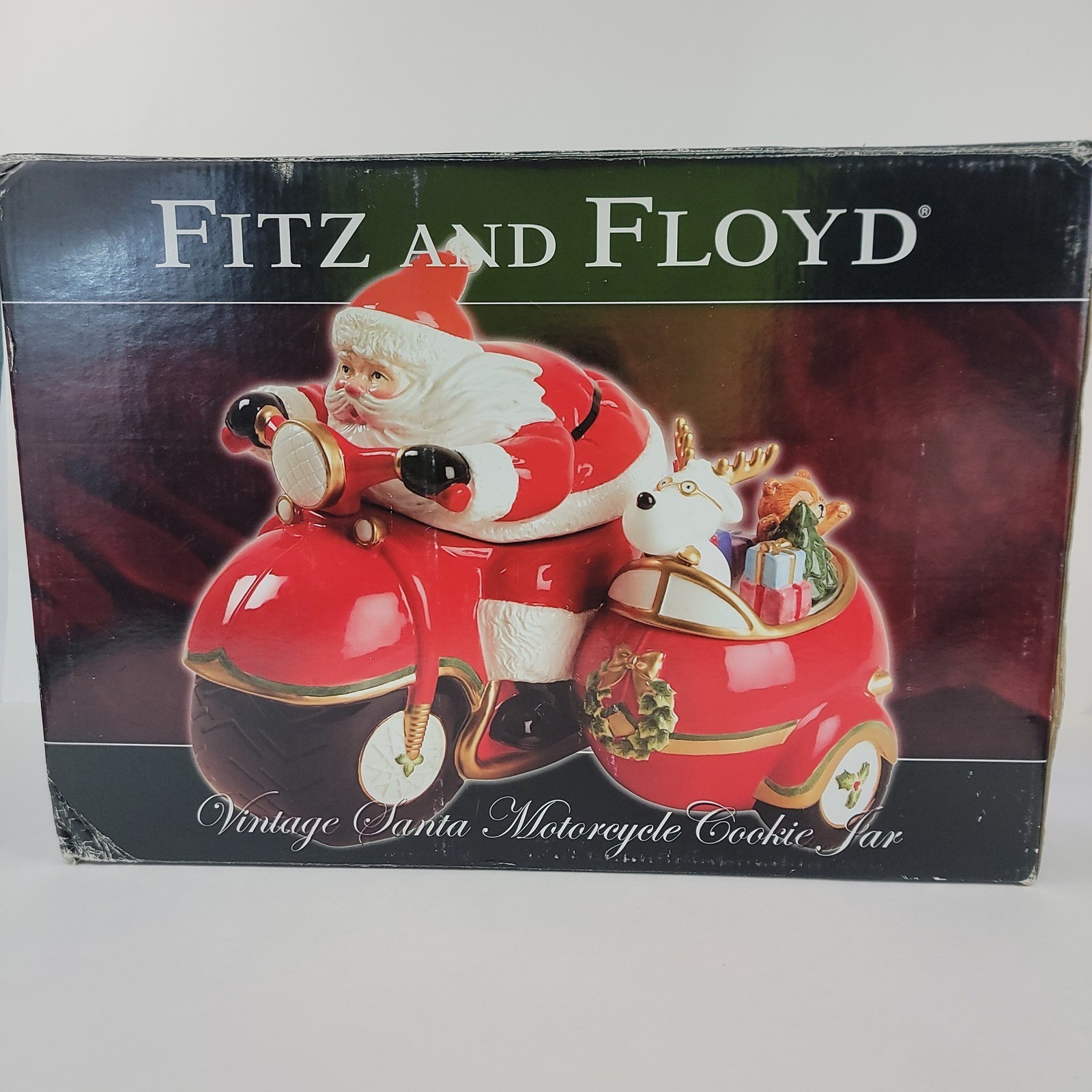 Fitz and Floyd Santa Claus Motorcycle Sidecar Cookie Jar 2005 Limited 2nd Ed