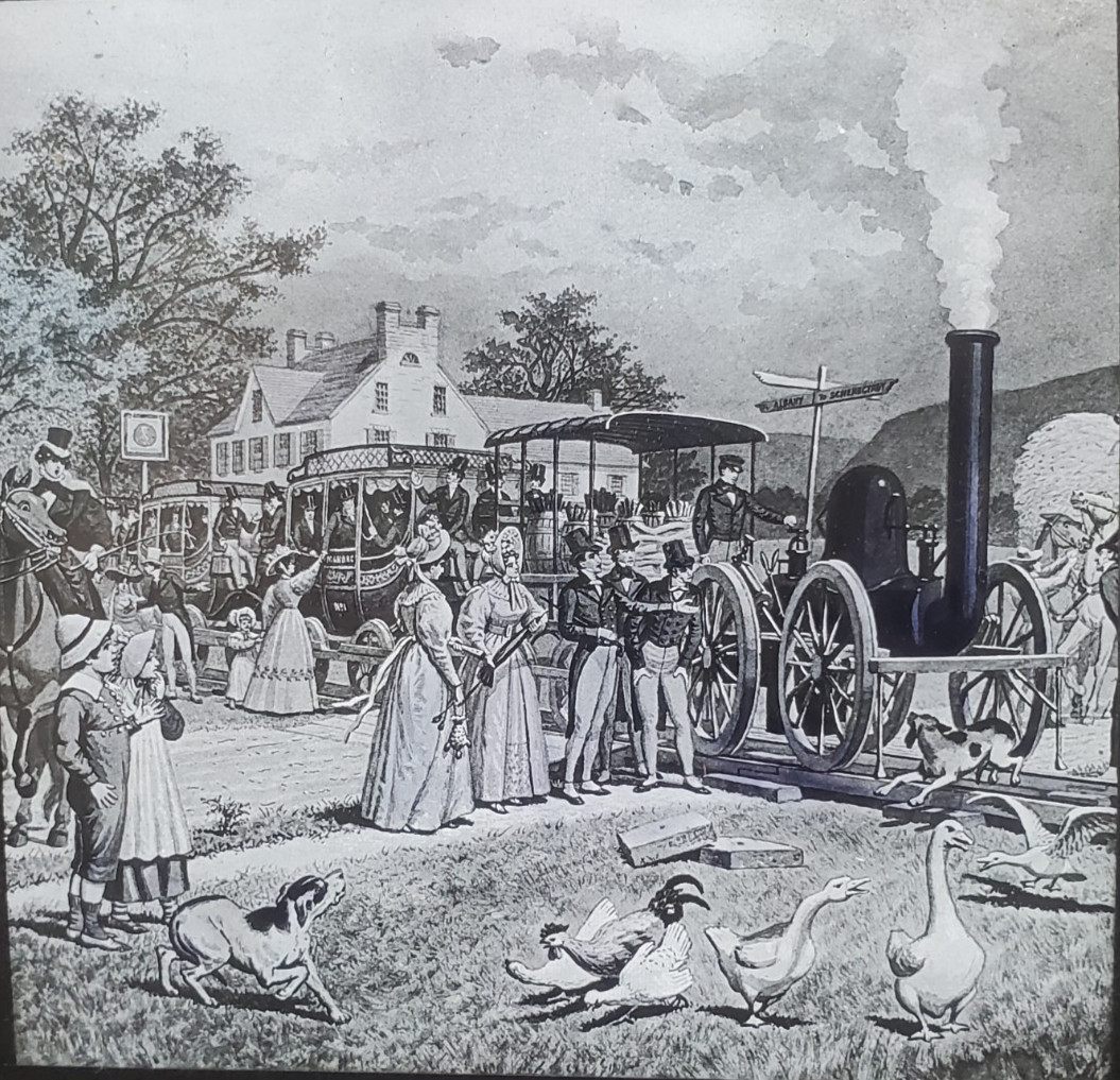 The First Steam Railroad in US, c1900 G. Kanzee Magic Lantern Glass Slide