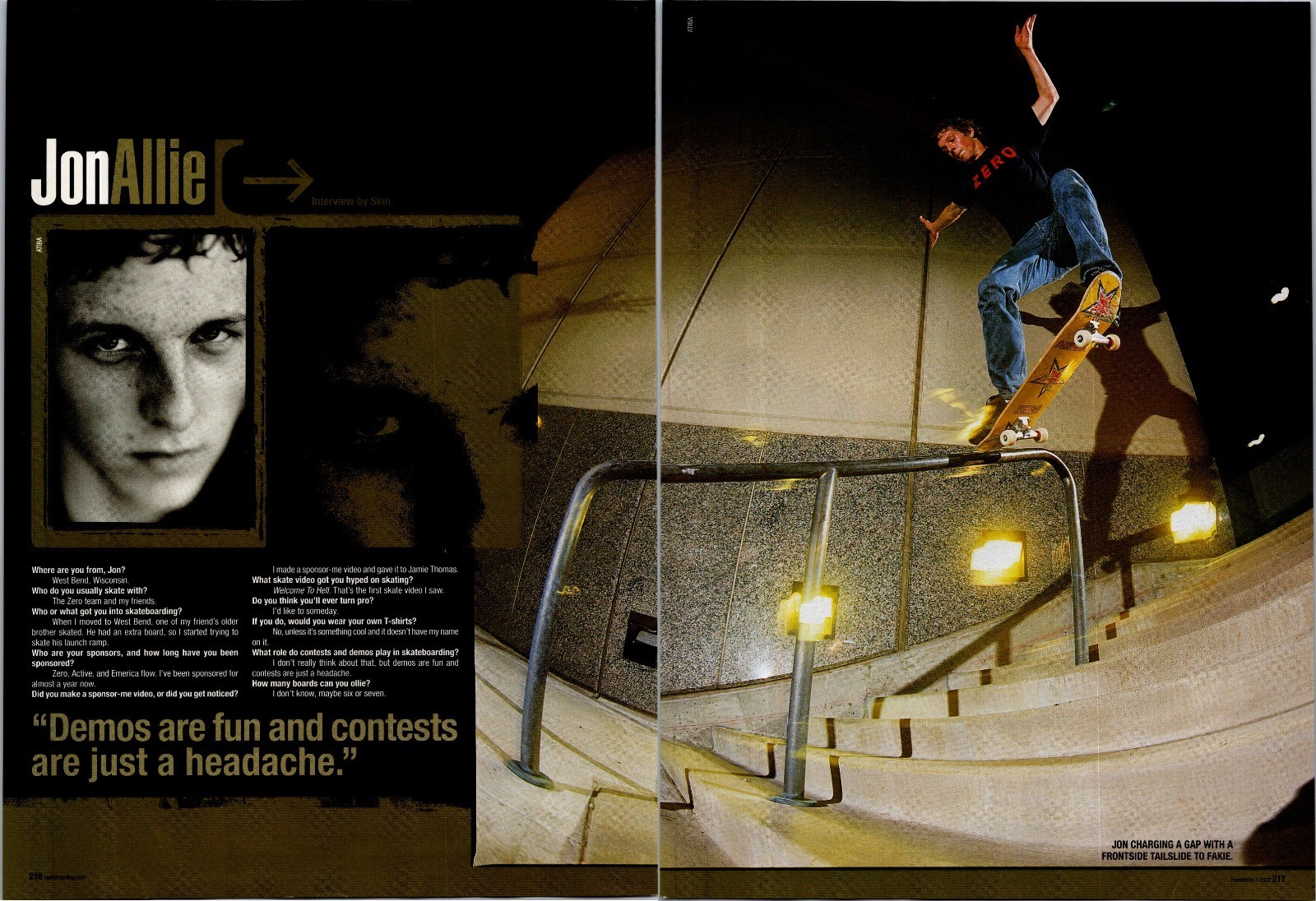 2002 • JON ALLIE Skater • 2 page mag cut out • Skateboard 00s ad • JA.07