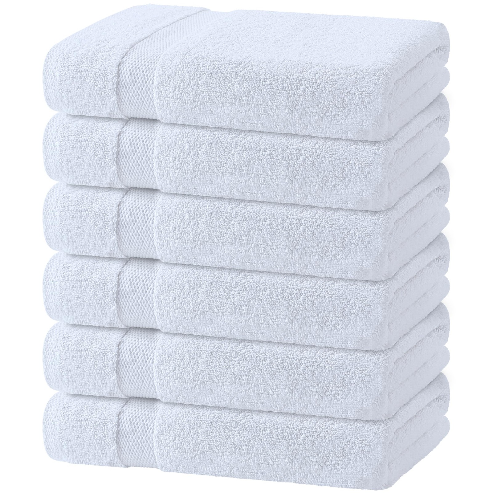 White Bath Towels 24x50 Inch, 6 Pack - Extra Absorbent Cotton Towel Set