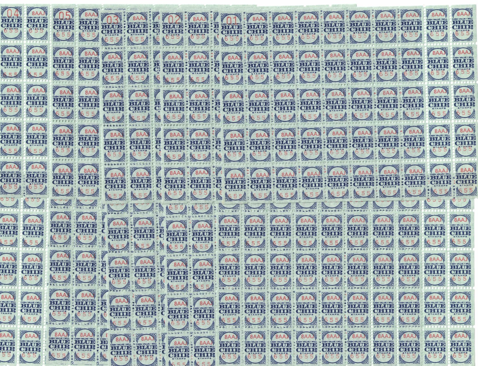 Blue Chip Trading Stamps 10 Sheets of 50 stamps Unused. Mint condition. 260048