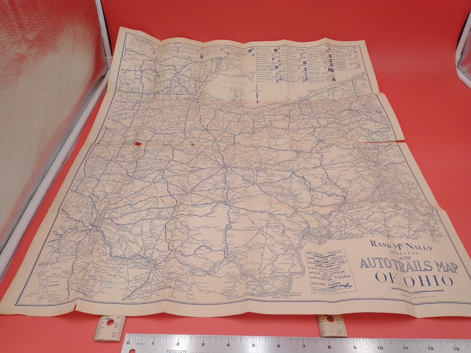 Vintage Rand-McNally Official 1920 Autotrails Map of Ohio. #1381