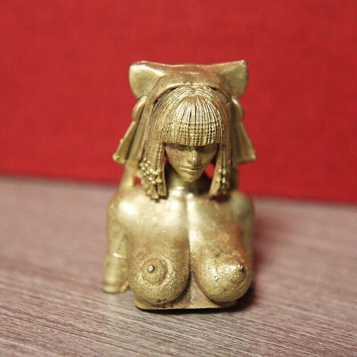 Solid Brass Egyptian Queen Statue Miniature Version Naked Body Art Decorations