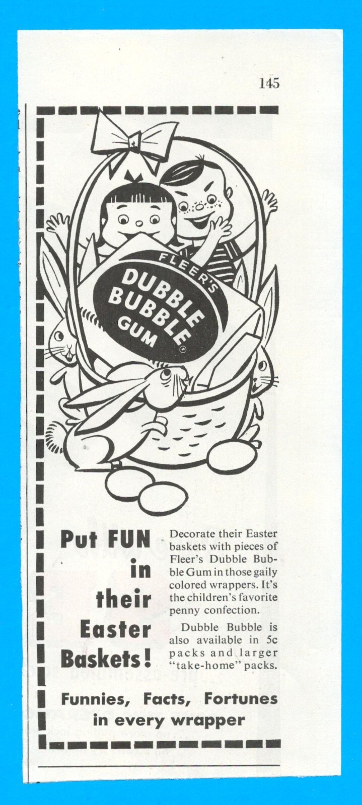 1953 Dubble Bubble chewing gum candy print ad Easter basket bunny kids