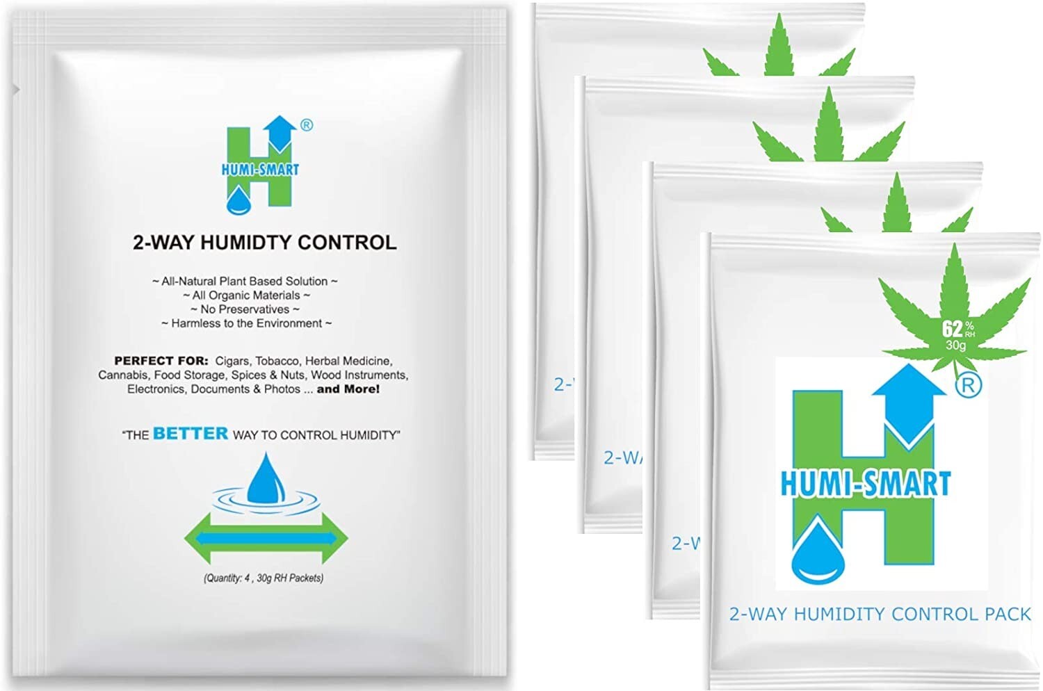Humi-Smart 62% RH 2-Way Humidity Control Packet – 30 Gram 4 Pack