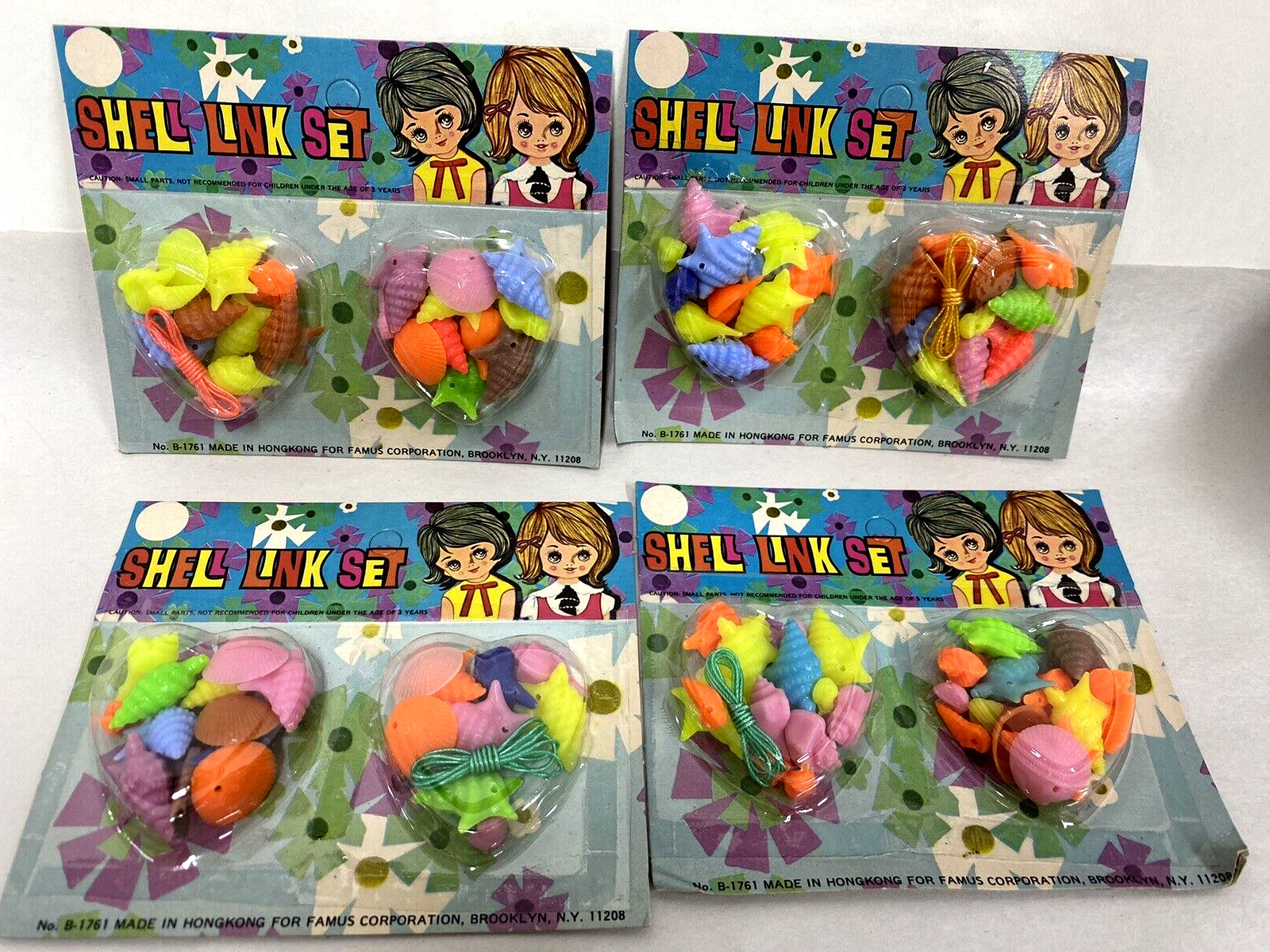 Four sets 1970s Vintage Plastic Shell Charms  Hong Kong Famus Brooklyn NY