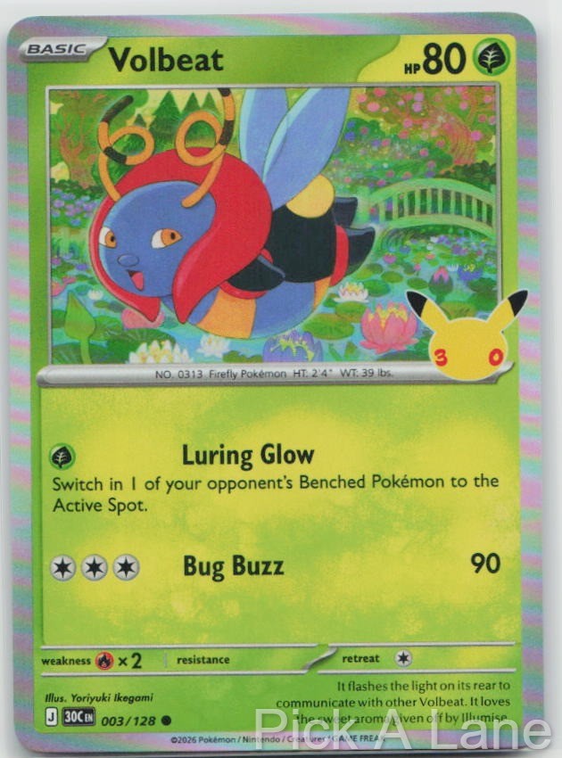 Volbeat 003/128 Holo Common ME: 30th Celebration Pokemon Near Mint