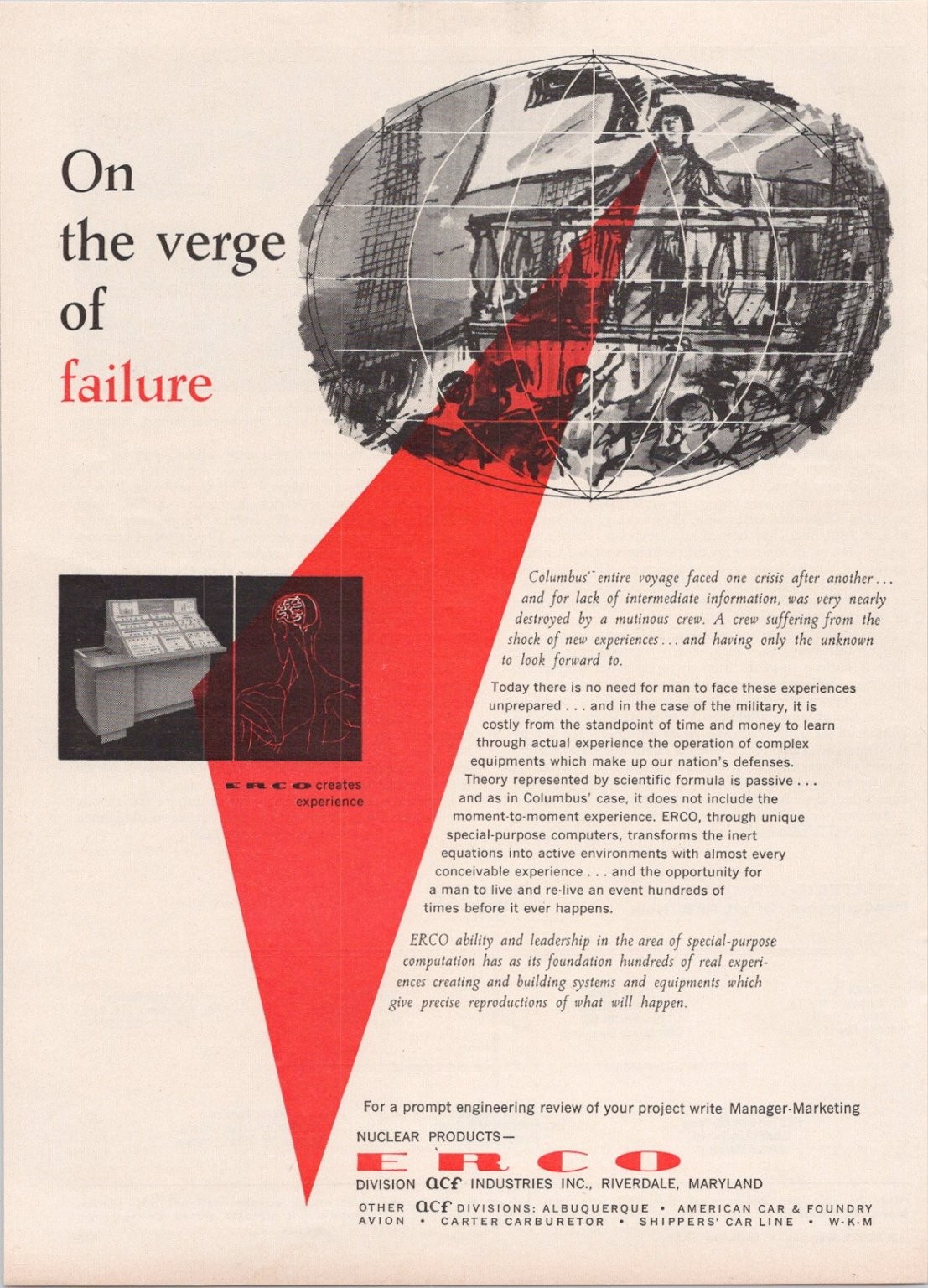 ERCO ACF Industries Vintage 1950s Computer Nuclear Products Magazine Print Ad