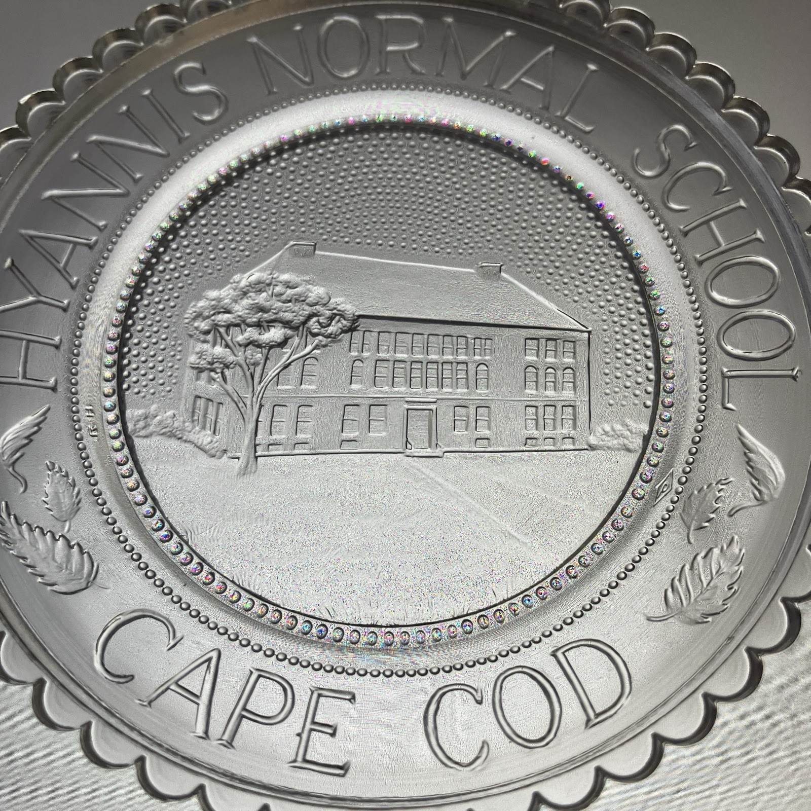 Hyannis Normal School Barnstable Town Hall Cape Cod 4C Pairpoint Glass Cup Plate