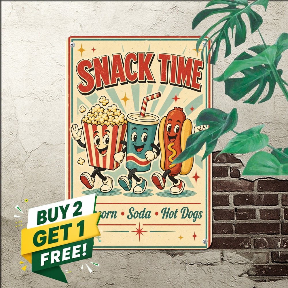 Dancing Snacks Dog Soda Popcorn Sign Retro Drive In Cinema Metal Plaque