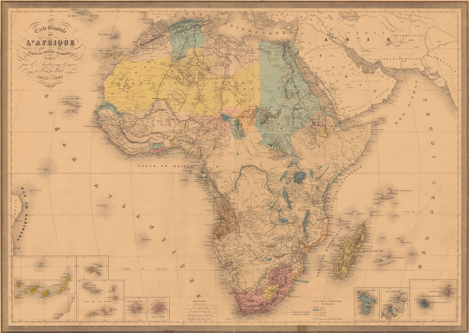 Africa Map 1885 Colonial Era Vintage Historical Geography Reprint Wall Art