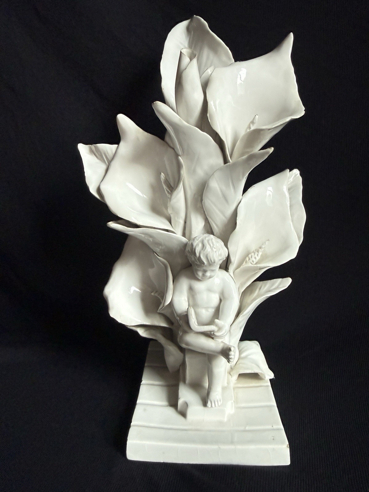 Ardalt Fiori Bianco Vtg White Porcelain Cherub Calla Lily Figurine Italy N. 5476