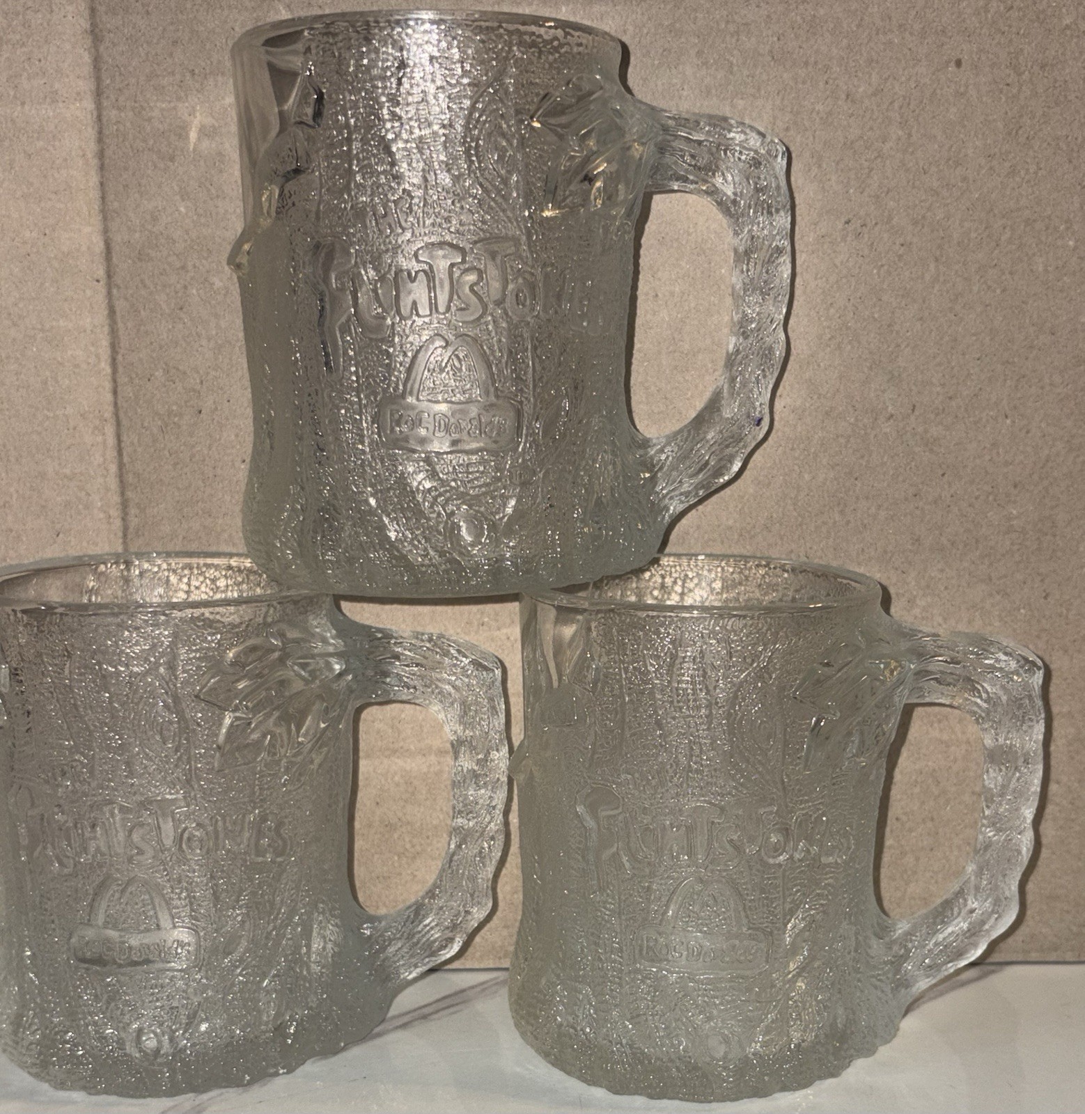 Vintage 1993 McDonald\'s Flintstones Treemendous Glass Mug Set Of 3