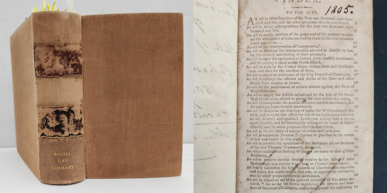 1805-14 antique SOUTH CAROLINA LAW slavery native american indian boundary mason