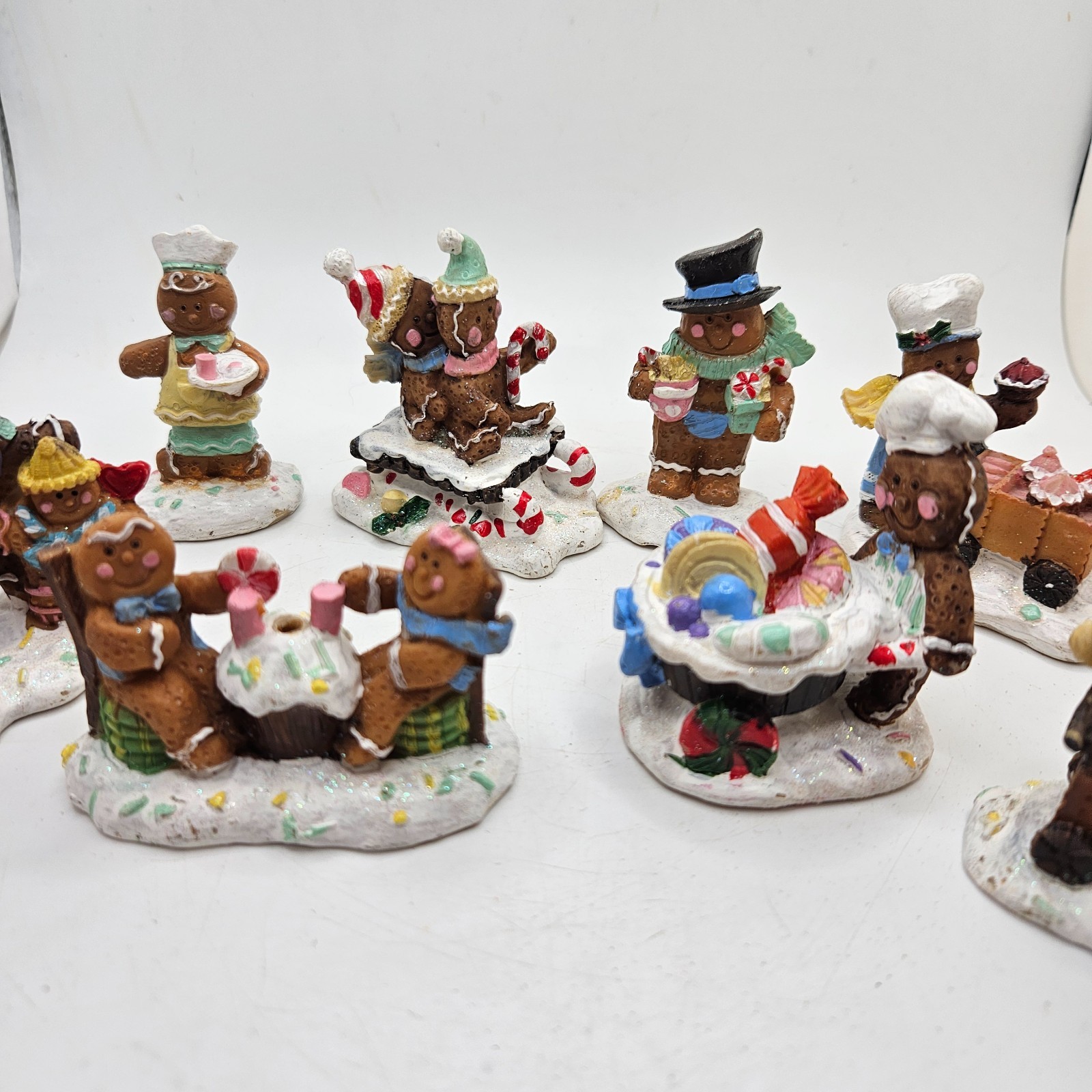 VTG Lot 8 Gingerbread Christmas Village Figurines Candy Bakers Family Miniatures