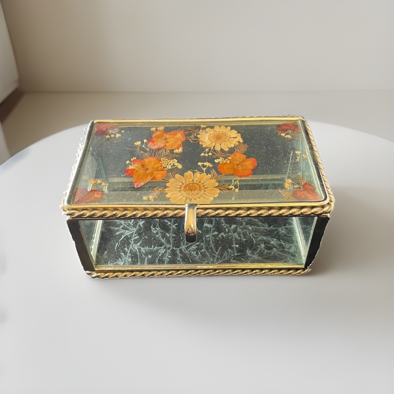 Vintage Pressed Flower Trinket Box