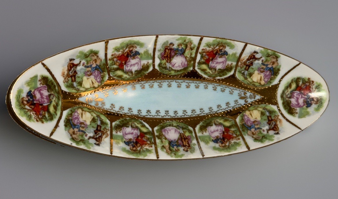 Vintage Royal Vienna Style Relish Dish Arnart Fragonard Courting Couple 10