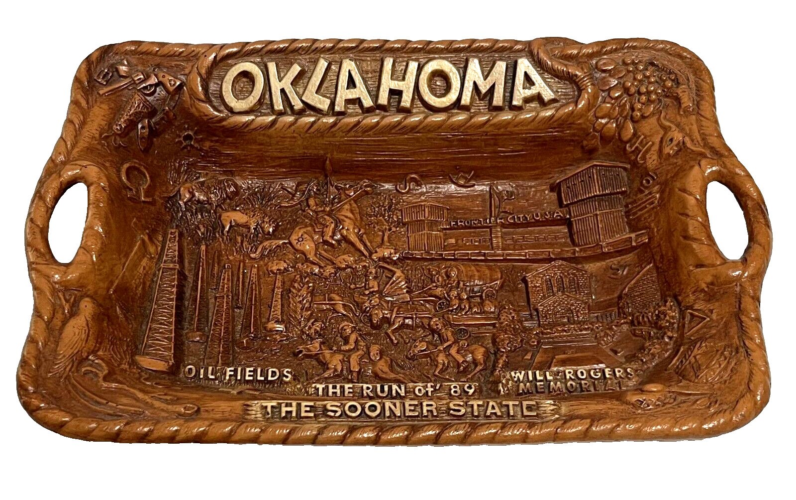 OKLAHOMA The Sooner State 3-D Decor VTG Souvenir Tray Lugene's Branson Missouri