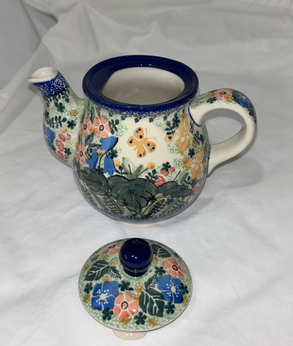 Unikat Polish Pottery  Personal Teapot  & Lid Boleslawiec Handpainted Floral 3 C