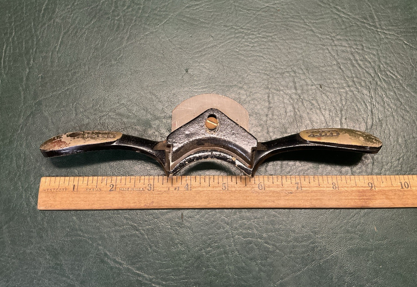 Vintage AMT Adjustable Curved Bottom Woodworking Spoke Shave Plane w/ Brass Body