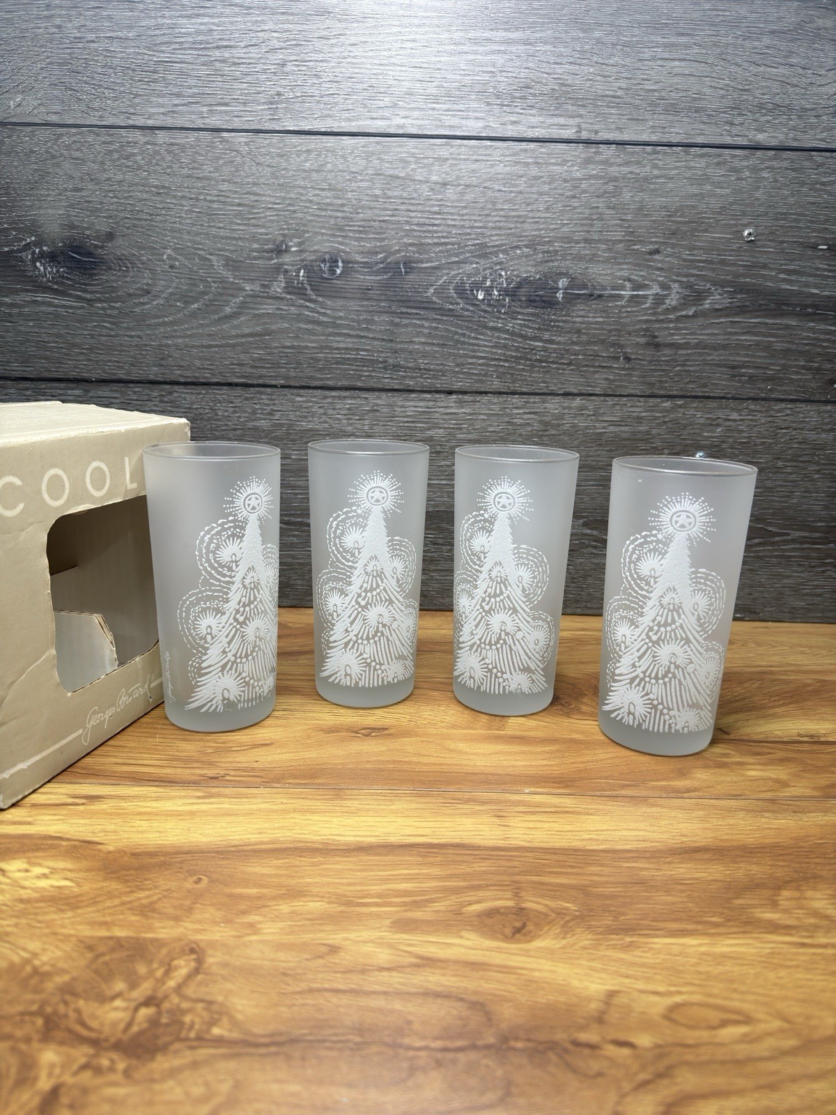 VTG Georges Briard Tree Candle Ice Frost 6-1/4”Cooler Glasses Set of 4 ~Signed