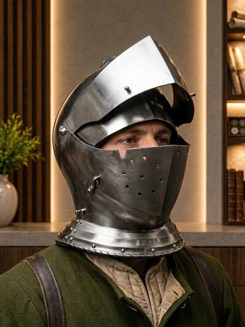 Handcrafted Medieval Close Helmet Steel Knight Armor Full Face Gothic Helmet