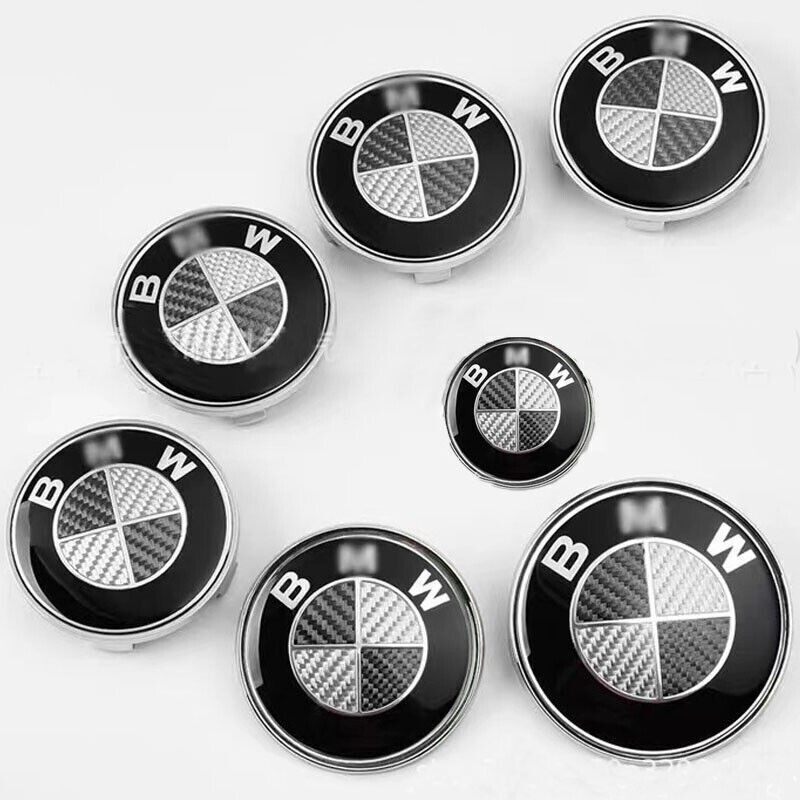 7Pcs HubCaps Steering Wheel Emblem Badge Set 82mm 74mm 68mm For B-M-W
