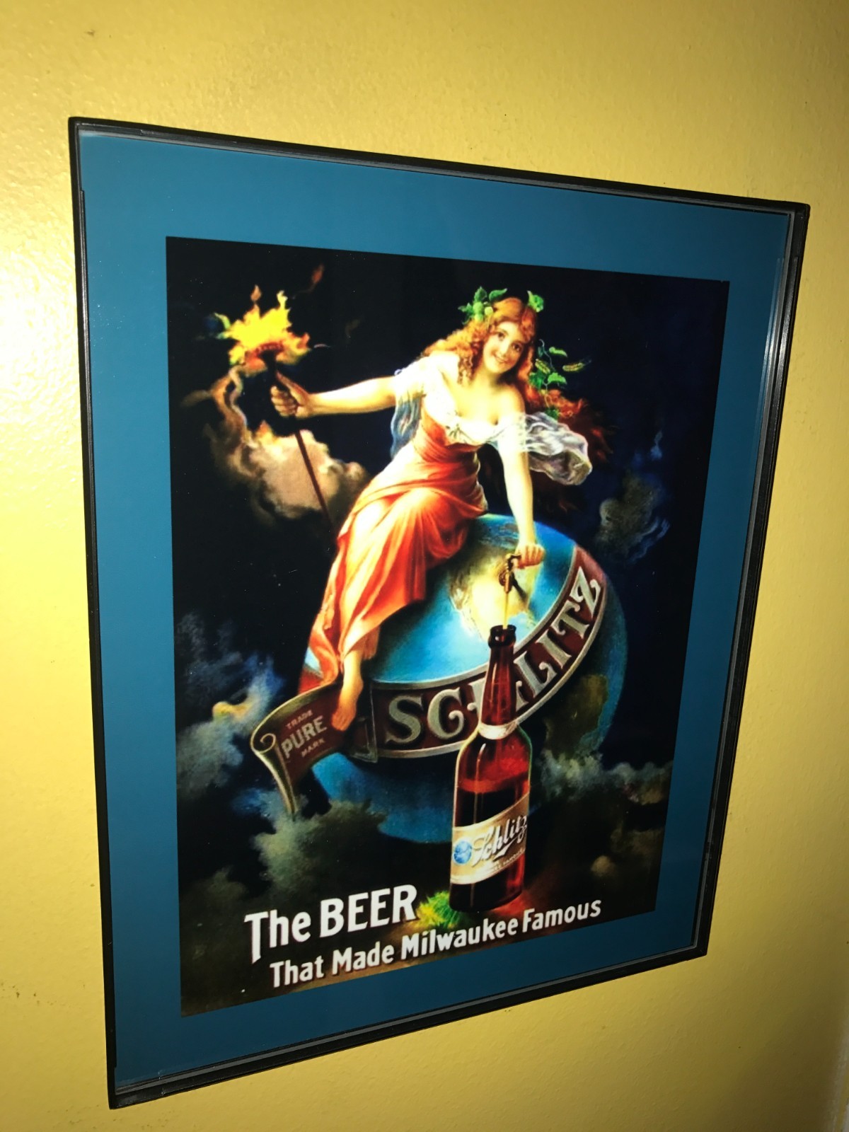 Schlitz Milwaukee Famous Beer Bar Man Cave Framed Advertising Sign Schlitz Milwaukee Famous Beer Bar Man Cave Framed Advertising Sign