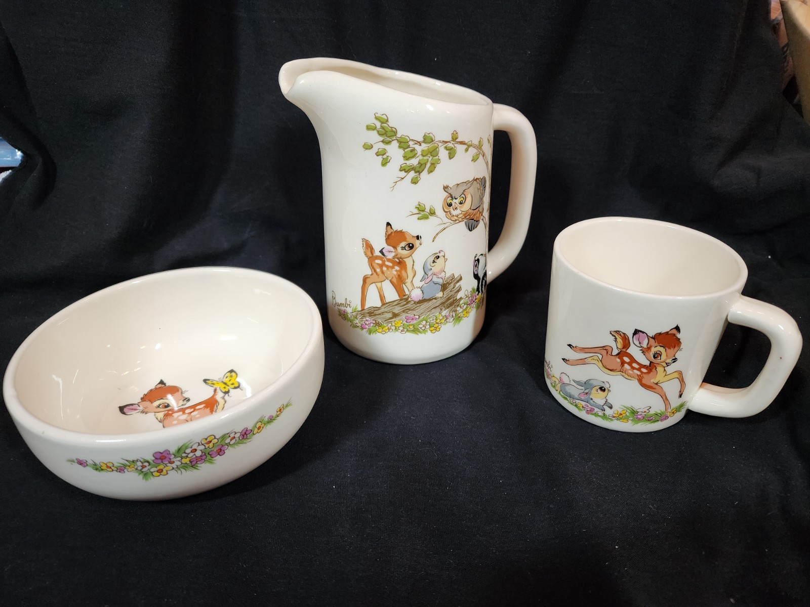 Vintage Walt Disney Productions/Shaw Bambi CHILD\'S DINNERWARE 3 PIECE SET 1950\'s