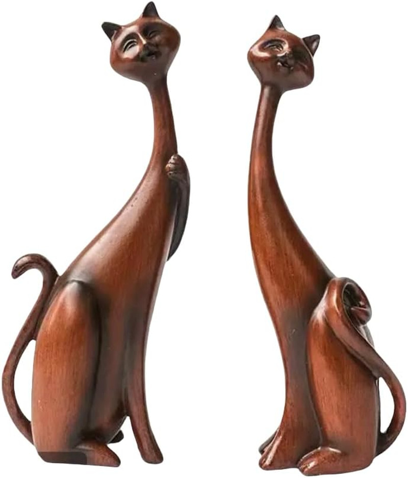 2 PCS Resin Cat Figurines, Oil Style Cat Statue,Brown