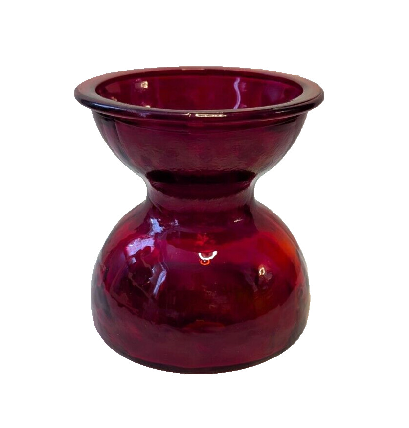Mid Century Vintage Ruby Red Slag Glass Pinched Neck Spitoon Style 6\