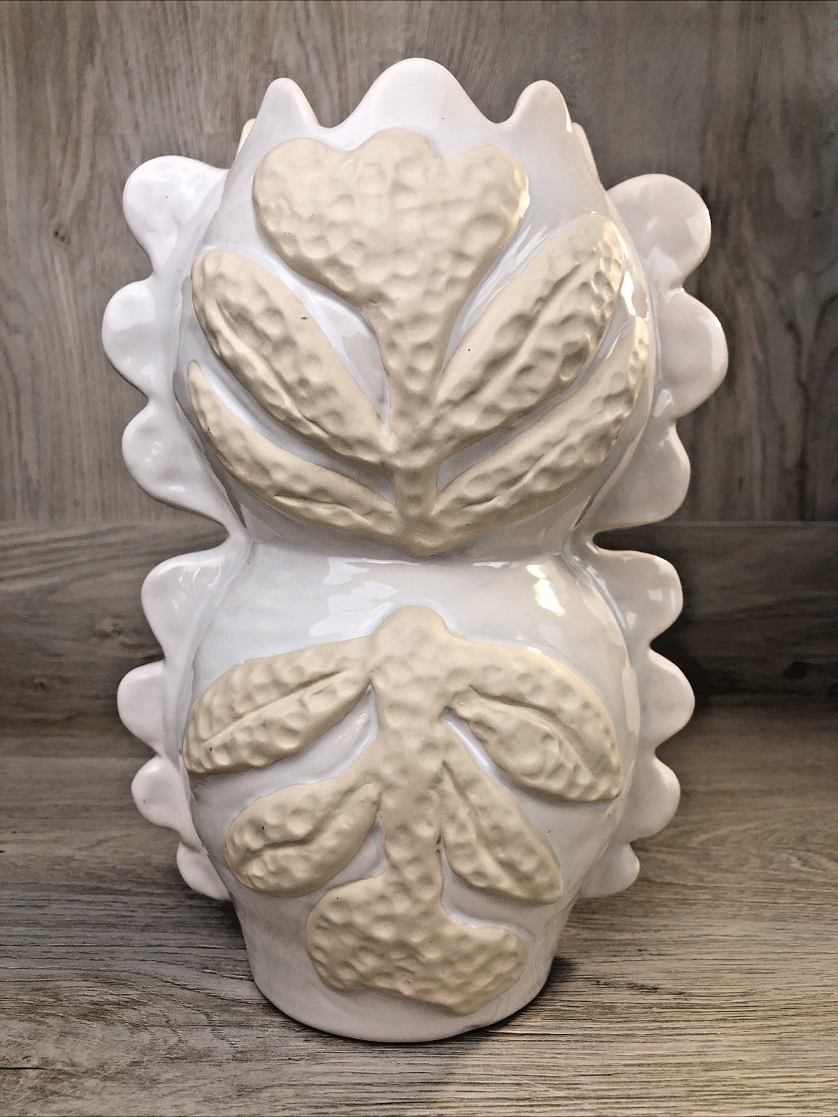 Reese Emery For Anthropologie ANABELLA MAE Floral Cream & Tan Pottery Vase