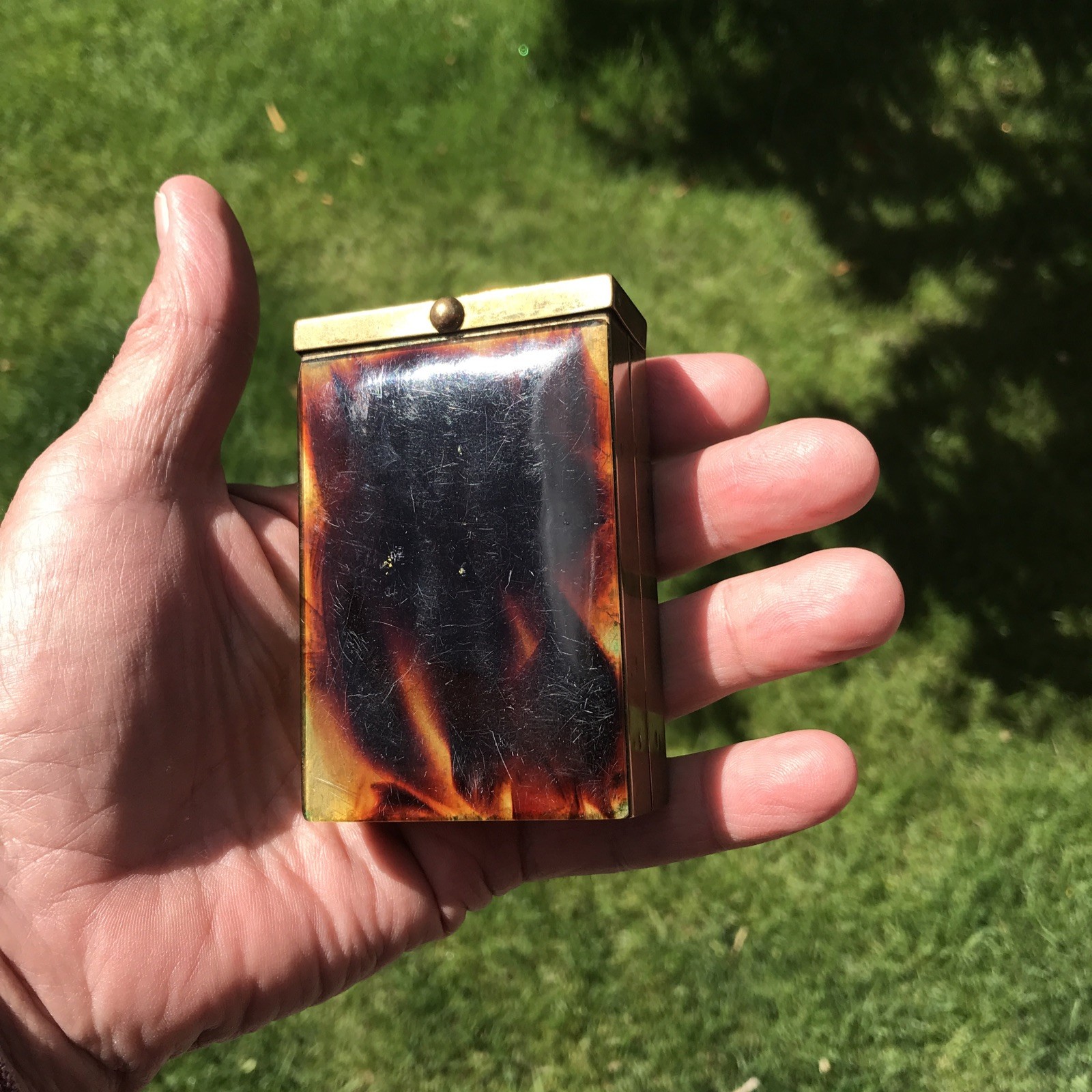 Vintage Tortoiseshell-Look Celluloid Cigarette Case/Brass