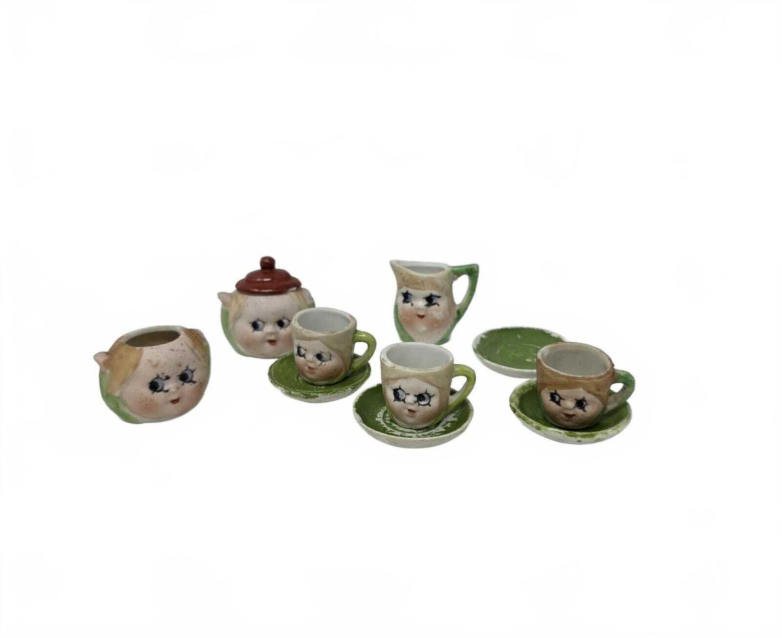 Antique Miniature Googly Eye Tea Set Japan Dolly Face 1920s Anthropomorphic