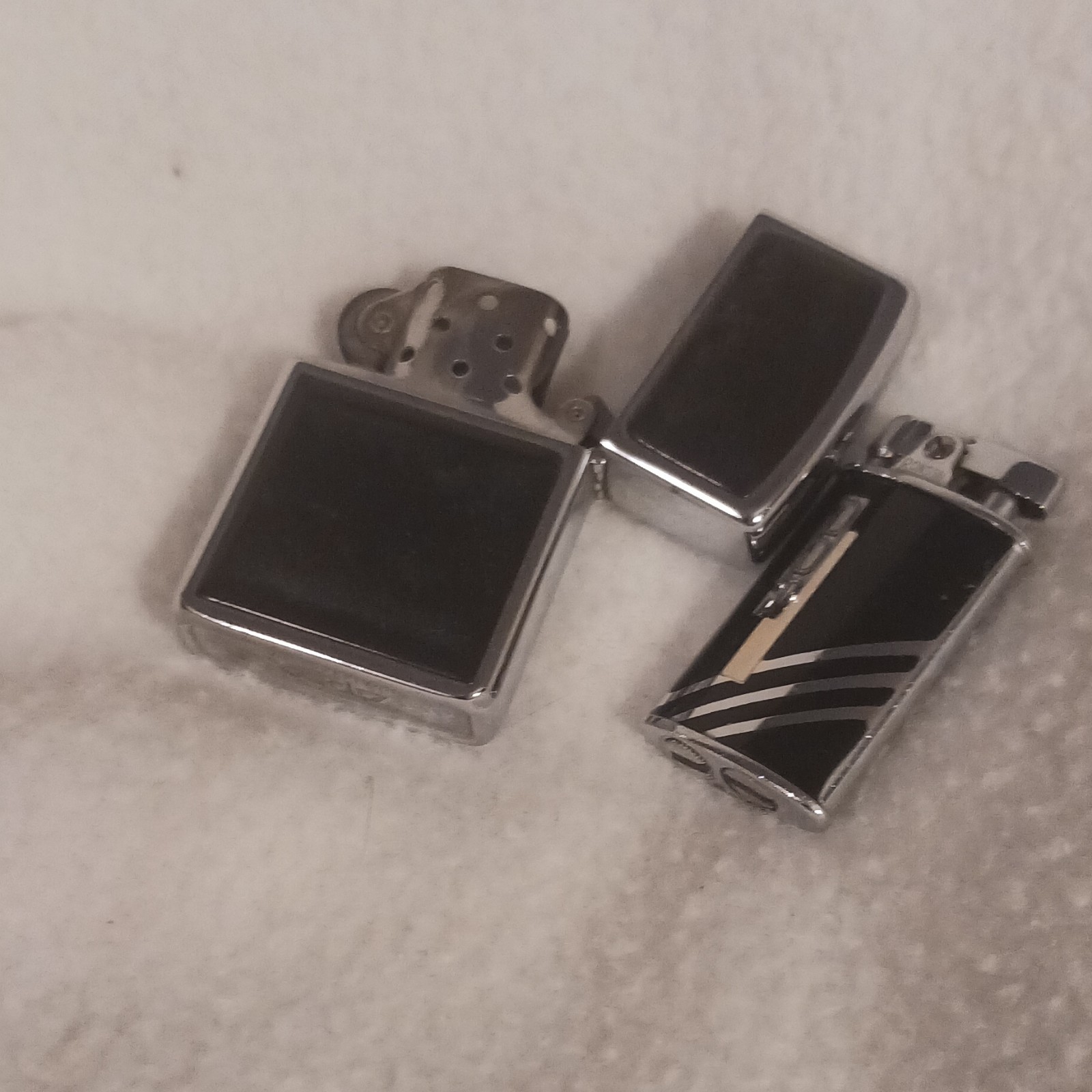 Zippo Lighters Lot of 2 with Inserts - Black & Silver Collectible