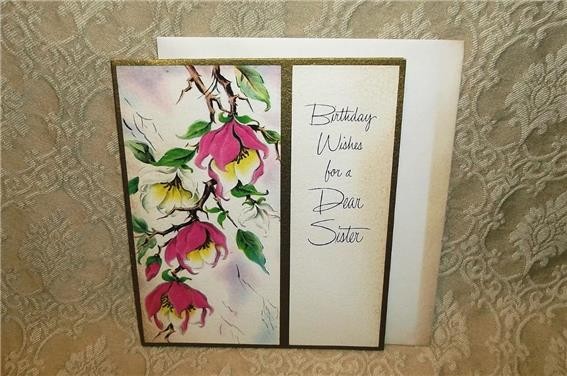 BEAUTIFUL VINTAGE GREETING CARD BIRTHDAY WISHES FOR A DEAR SISTER CHARM CRAFT NR