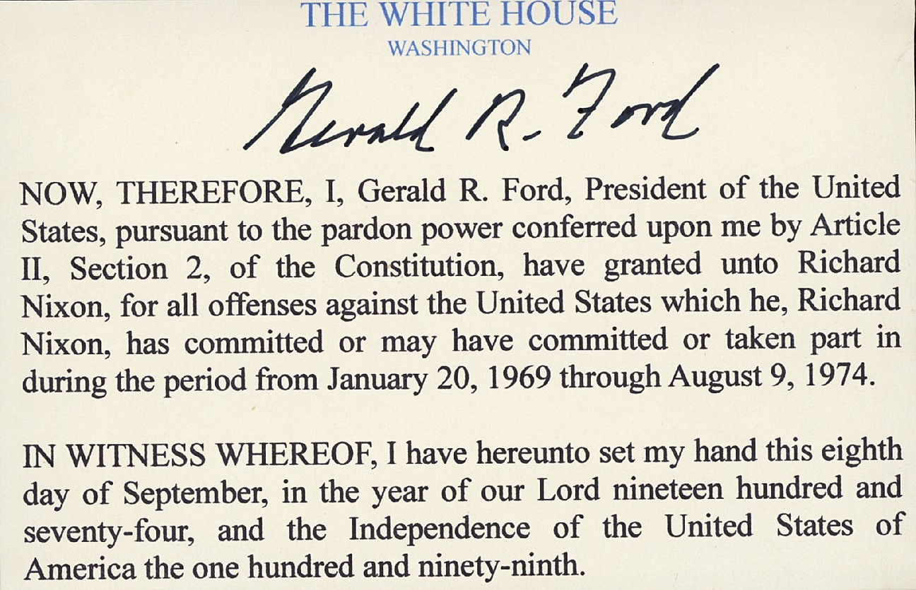 POTUS Gerald R. Ford Signed Nixon Pardon Statement White House Stationary GRAD