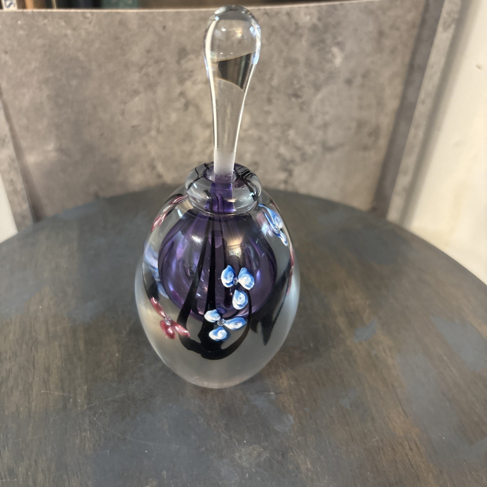 1994 Roger Gandelman Signed Studio Art Glass Floral Art Perfume Bottle W/Stopper 1994 Roger Gandelman Signed Studio Art Glass Floral Art Perfume Bottle W/Stopper