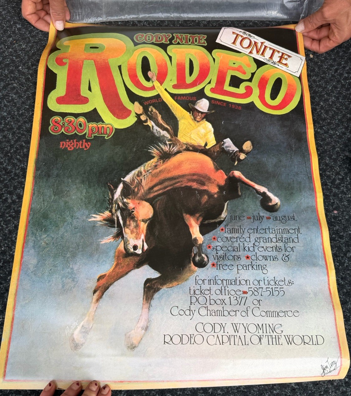 Rare Vintage Cody Nite Rodeo Wyoming Poster Cowboy Western Horse Jim Troy Sign