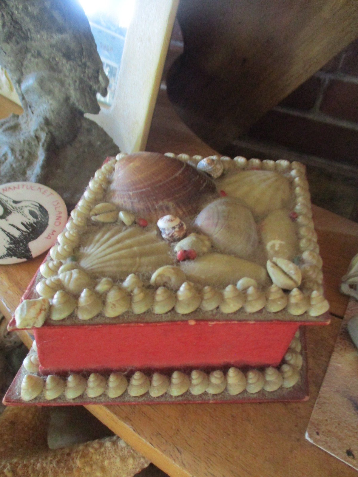 Antique Seashell Nautical Sailors Folk Art  Trinket Box Nantucket Find